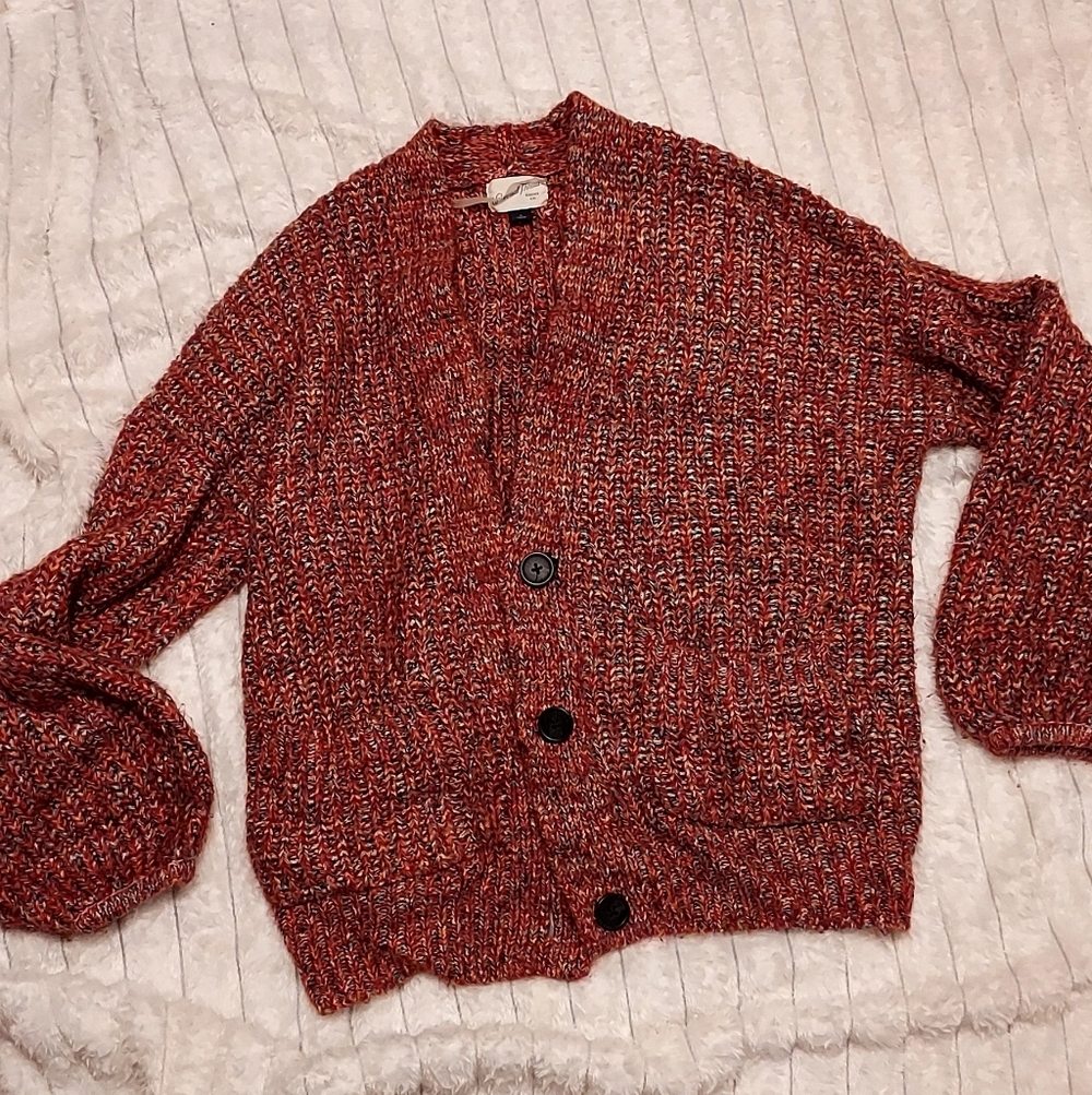 Burnt Orange Balloon Sleeve Button Down Cartigan